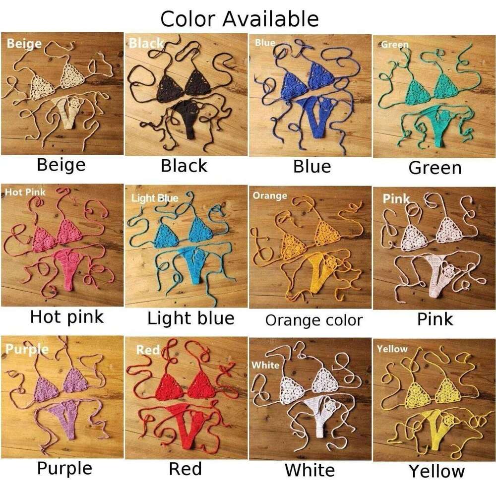 Crochet Bikini G-String Lace Up Thong Beach Swimwear Sexy Swimsuit Bra Set For Summer Swimming Party Holiday XJ260206