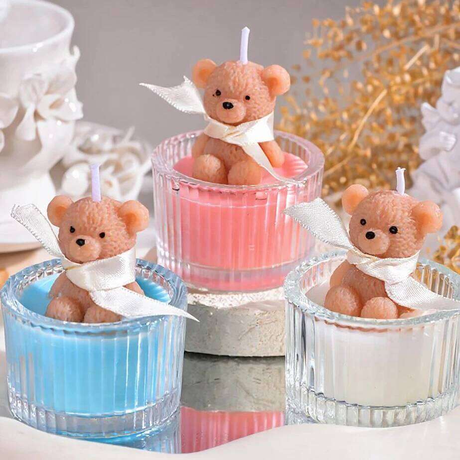 Scented Luxury Teddy Bear Soy Candle in Glass Jar with Ribbon, Creamy Pastel Gifts for Women, Bridal Shower & Holiday Favors S260205