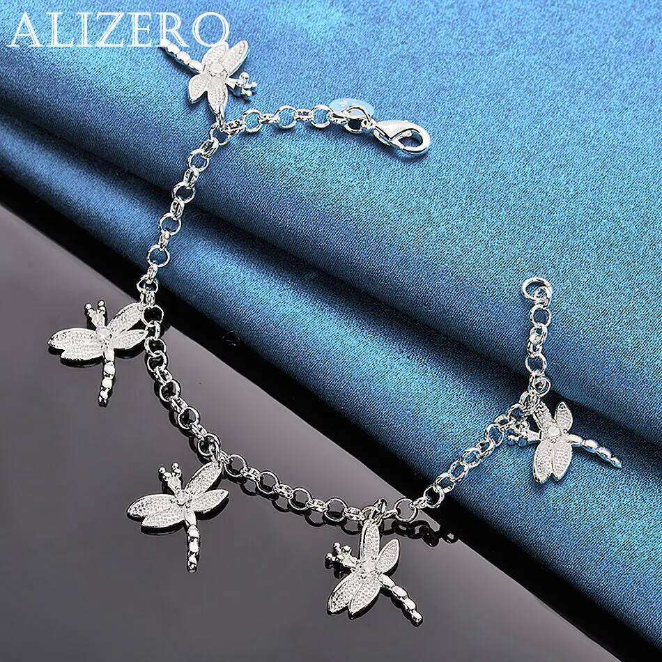 ALIZERO Silver Bracelet Crystal Zircon Dragonflys Charms Bracelets For Women Fashion Wedding Party Jewelry Gifts 26H0206