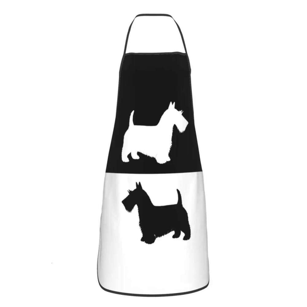 Custom Bib Scottish Terrier Apron for Men Women Unisex Adult Chef Kitchen Cooking Scottie Dog Tablier Cuisine Painting S260205