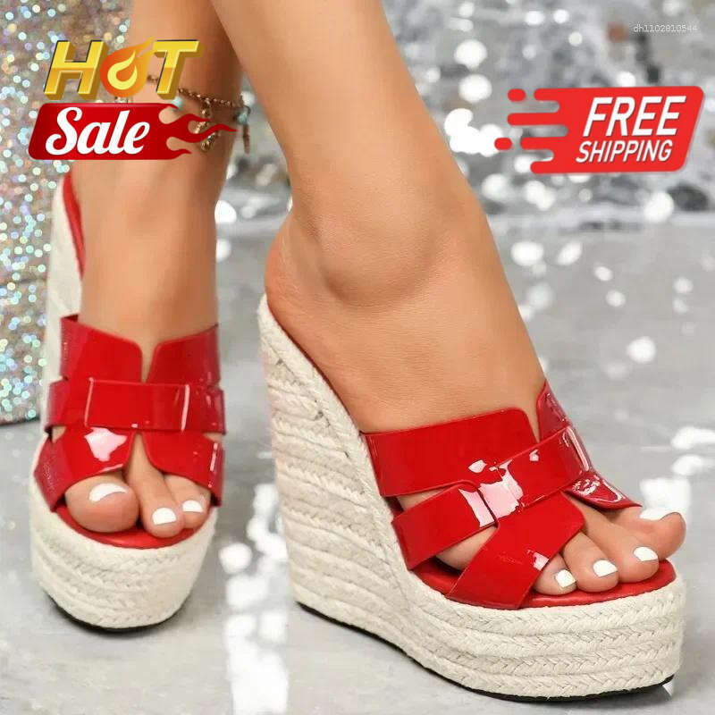 Sandals Women's Weave Wedge Slippers Sexy Peep Toe High Heel Casual Summer Woven Platform White Black Pink Red Shoes
