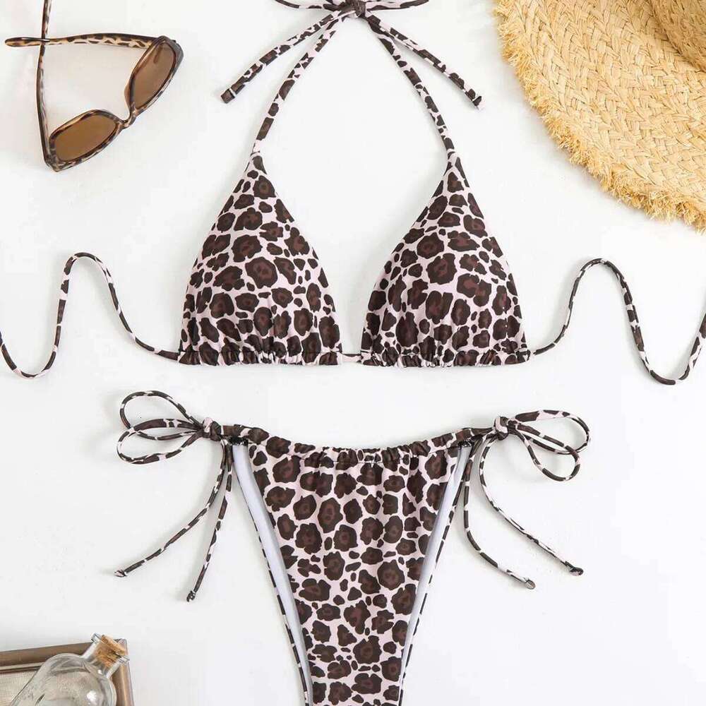 2026 New Leopard Print Tie-Dye Bikini Cross-Back Low-Waist Sleeveless Women's Swimsuit Separate Fashion Swimwear Drop Shipping Z260206