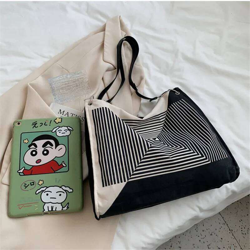 Women's Canvas Shoulder Bag Striped Printed Casual Totes Large Capacity For Ladies 2022 Fashion Vintage Armpit Shopping Handbag Y260205