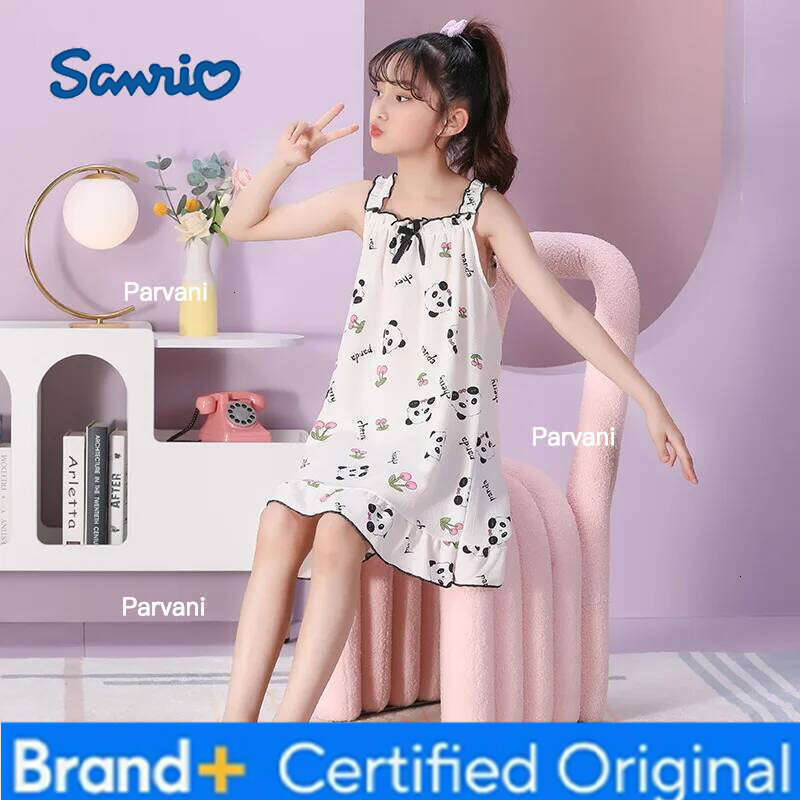 Sanrio Girls Thin Bubble Sleeping Skirt Pajamas Summer Children's Soft Cotton Nightgown Comfortable Breathable Bedding Wear for Kids H260206 - view 3