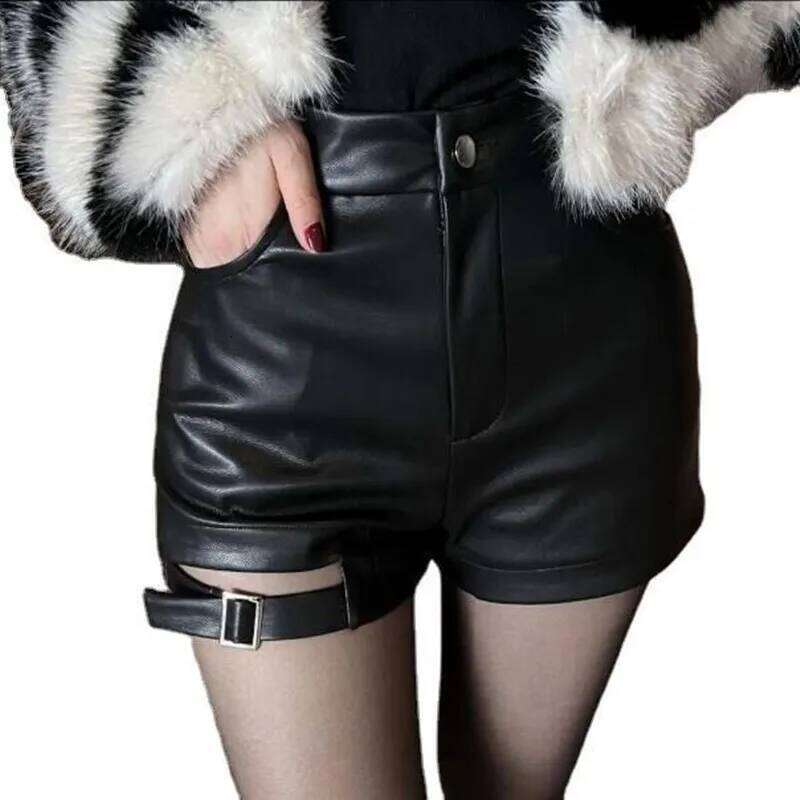 Sexy Black Pu Leather 2025 Women's Autumn Winter Tight Gothic High Waist Shorts Street Fashion Y2K Hot Girl Outfit H260206