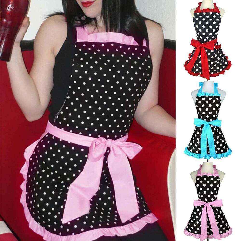 Cute Apron with Pockets Retro Red Polka Dot Xmas Sleeveless Ruffle Cooking Adjustable Kitchen Aprons for Women Girls S260205