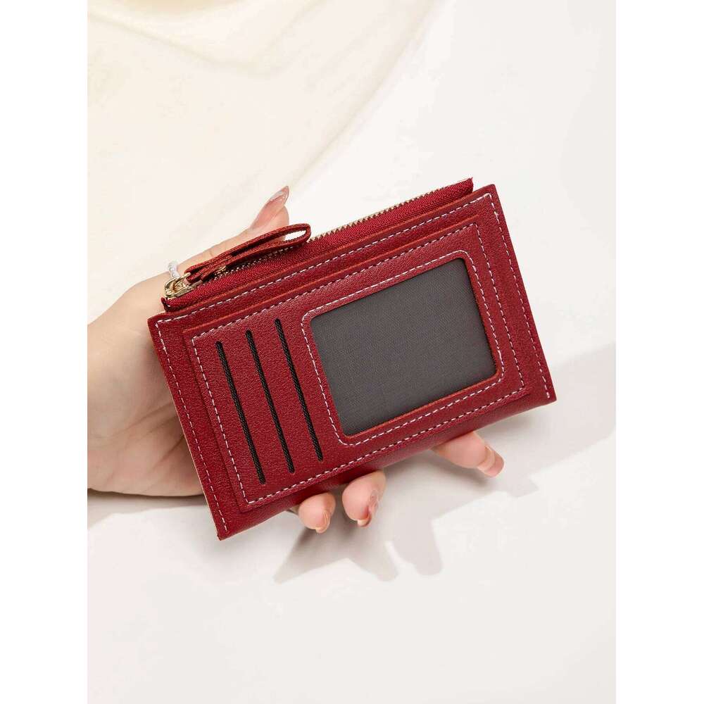 Fashionable ultra-thin women's bag simple mini compact PU leather credit card portable short multi slot zero wallet Y260206
