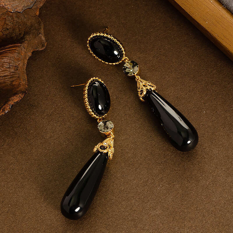 Personality Long Large Water Drop for Women French Retro Palace Style Tassel Earrings