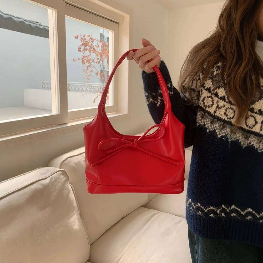 New Year Red Retro Bow Commuter Handbag Women's Autumn Winter Large Capacity Crossbody Underarm Bag Christmas Versatile Y260205