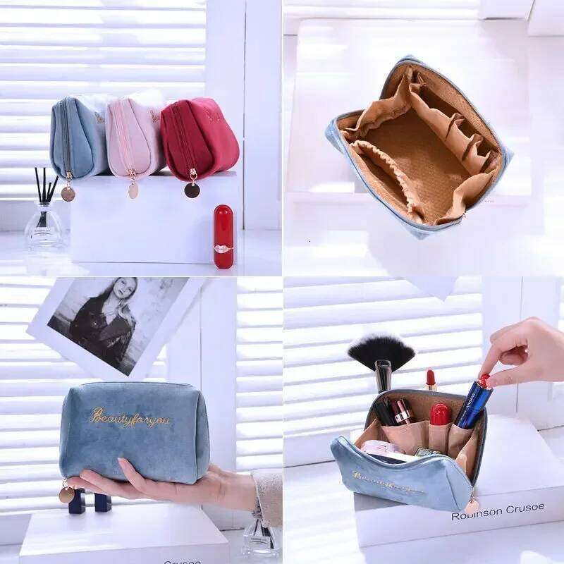 Embroidered Plush Portable One Batch Multi-compartment Classified Cosmetic Storage Bag Y260206