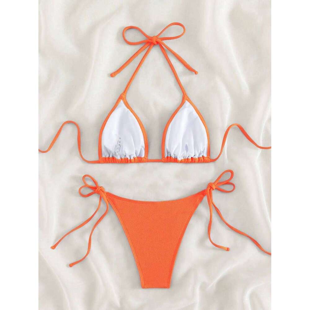 Summer orange split bikini set eye-catching sexy beach suitable for women swimming hot spring XJ260206