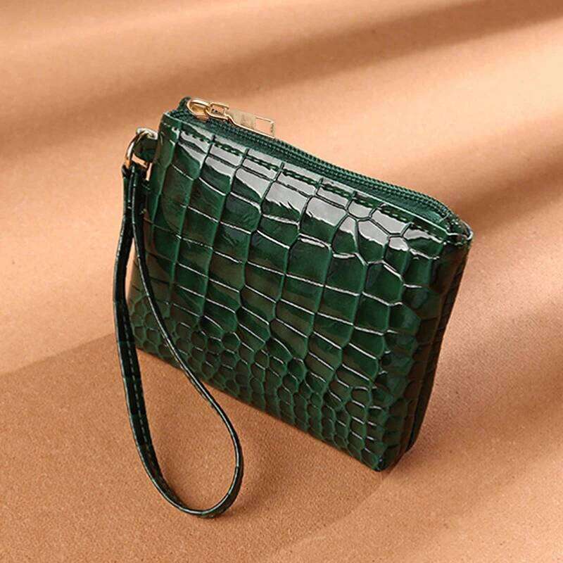 Small Crocodile Pattern Coin Purse, Faux Leather Wallet Zipper, Simple Multi Purse With Wristband Y260206