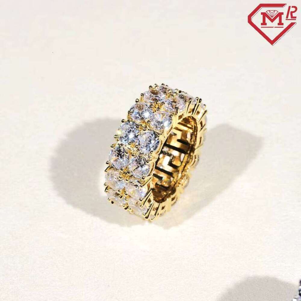 Bling Men 925 Sterling Silver Hip Hop Diamond Double Row Pave Setting Moissanite Ring