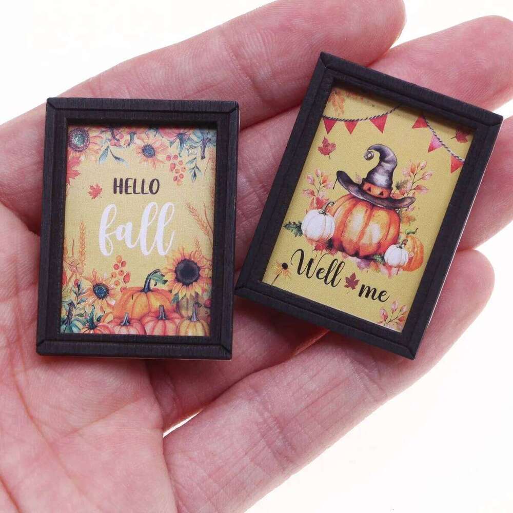 Dollhouse Mini Halloween Mural BJD Miniature Autumn Harvest Thanksgiving Festival Scene Wall Decoration Accessories S260205