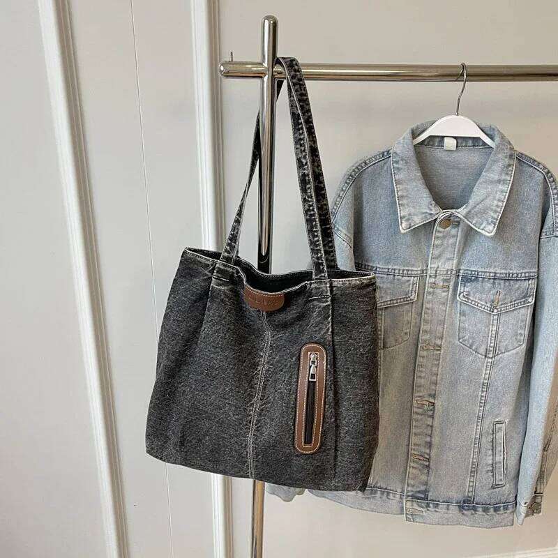 Cowboy Solid Color 2024 High Quality Handbag Zipper Simple Casual Tote Soft Large Capacity Western Style Shoulder Bag Y260205