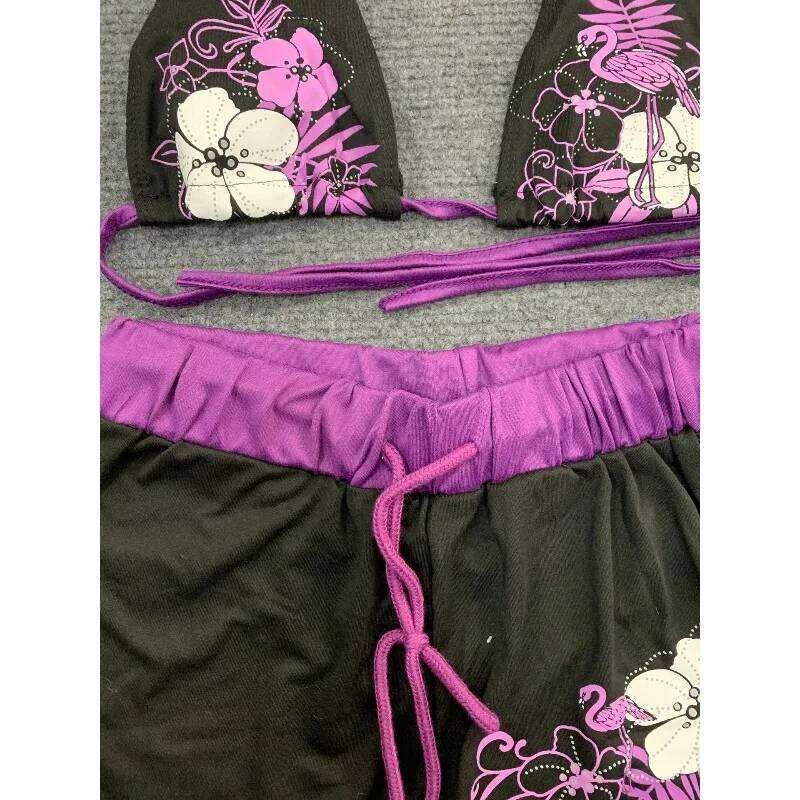 Retro printed cute set bikini sexy women's bath fashion camisole vacation low waist two-piece split swimsuit Z260206