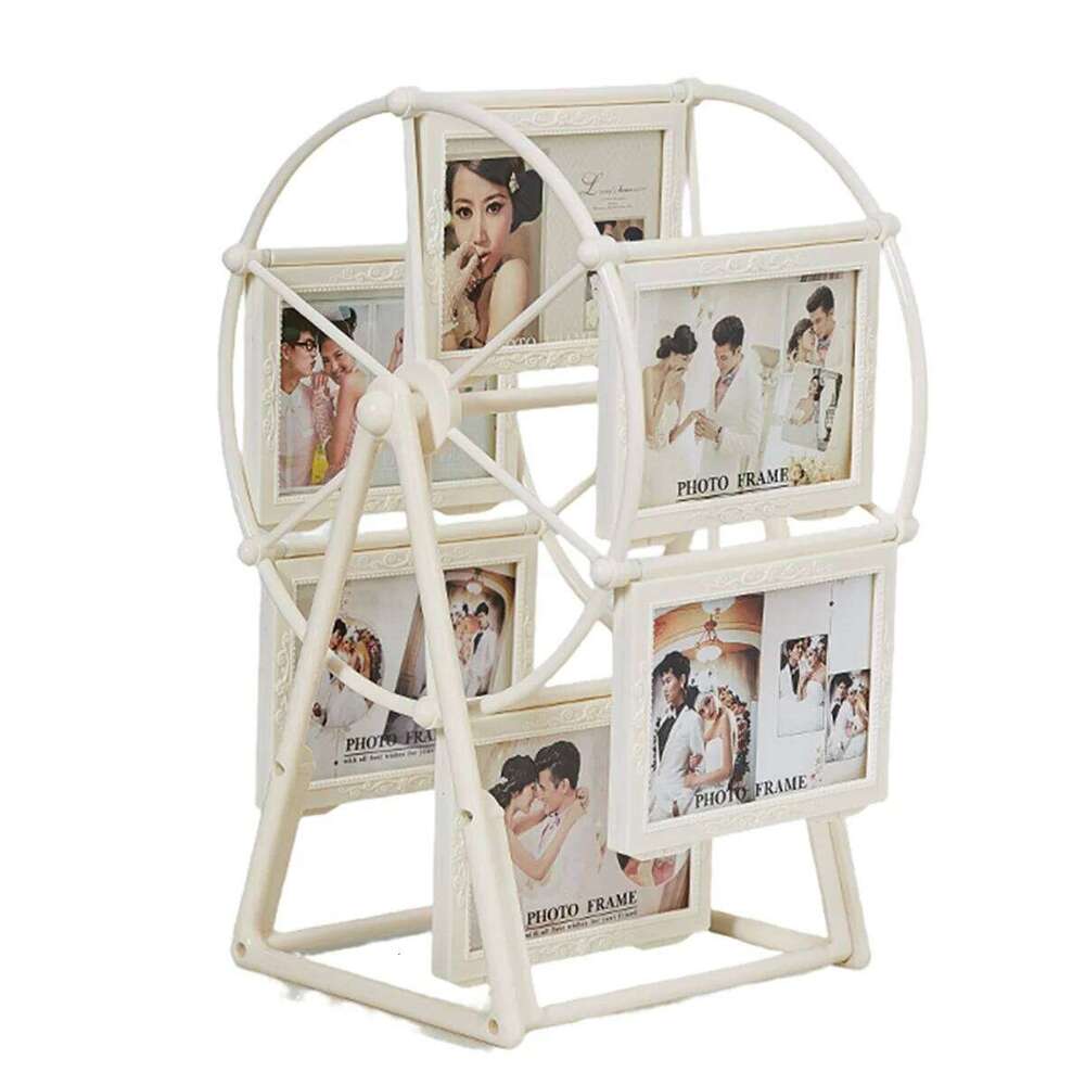 A96Q-Retro Vintage Rotating Wheel Picture Frame, Personalized Family Frame Shows for 12 Photo Home Decor A S260205