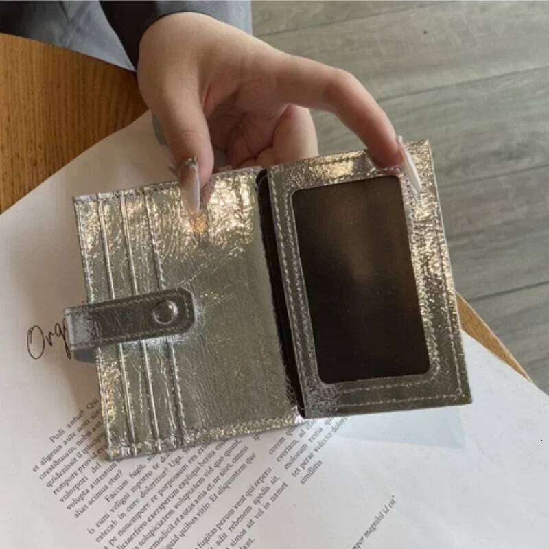 Leather Card Holder Women'S Ultra-Thin Mini Buckle Coin Purse Portable Wallet Silver Cute Bank Credit Id Bag Multi-Card Slot Y260206