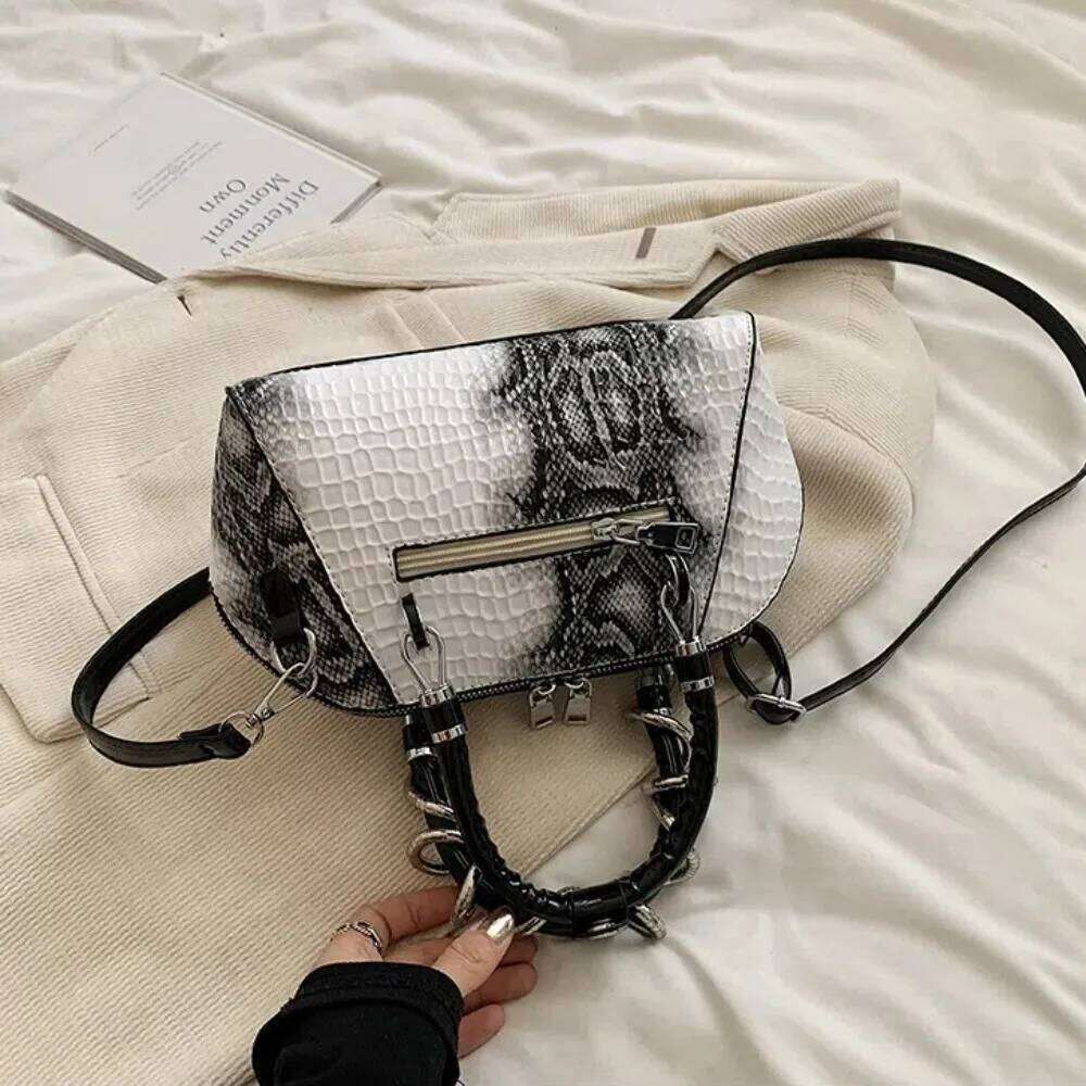 New Stone Pattern Women's With Snake Hardware Large Capacity Crossbody Handbags Shoulder Top-handle Shell Bag Y260205