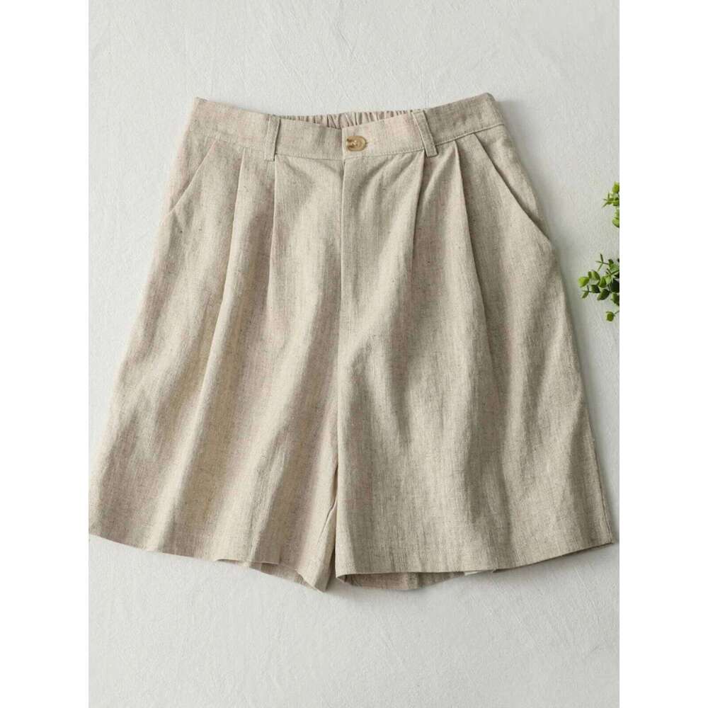 High Waist Cotton Linen orts Women's Casual Loose Straight Medium Five-Quarter Wide Leg Pants Retro Commute Sle XJ260206