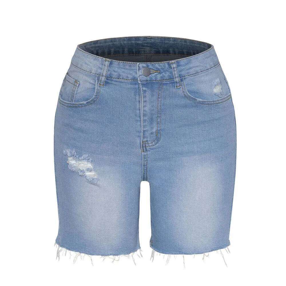 Women Summer Street Denim Shorts High Waist Ripped Hole Stretch Jean Short Pants XJ260206