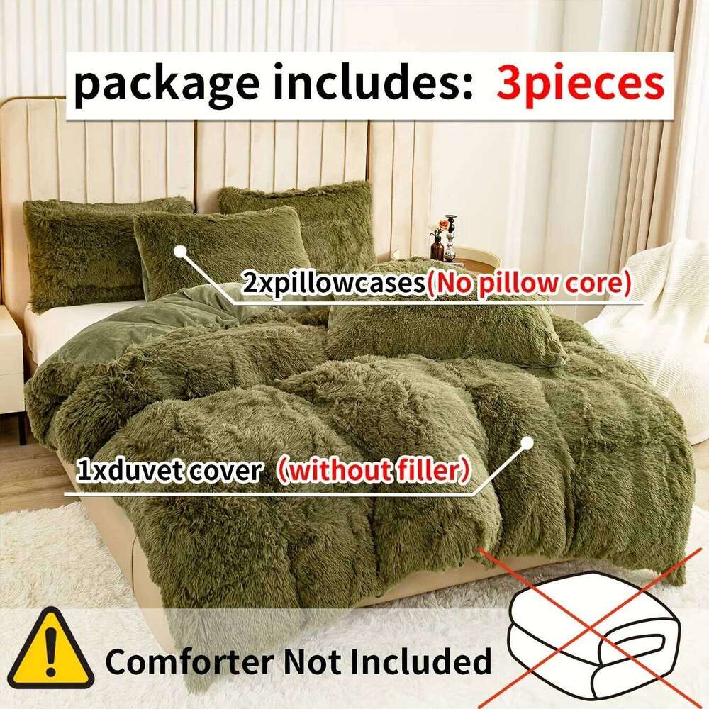 3-Piece Faux Fur Velvet Set - Soft, Warm, Plush Bedding with Solid Color Design, 1 Duvet Cover and 1/2 Pillowcase, W XJ260206