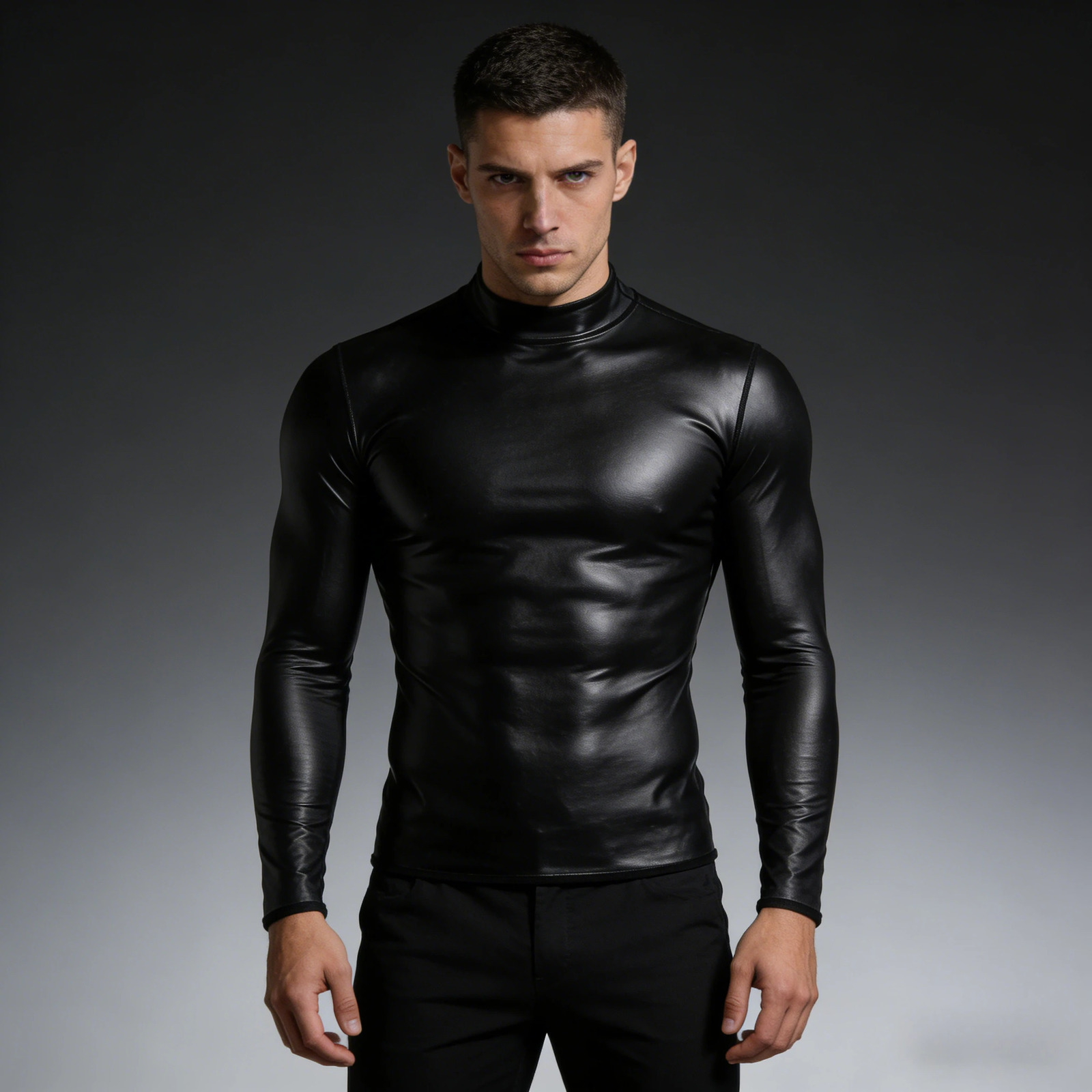 2026 Mens Slim Fit Long Sleeve Casual Leather Shirt 260205