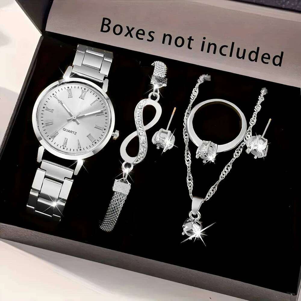 6pcs/set Elegant Women Quartz Watch Fashion Simple Dial Ladies Wristwatch Rhinestone Jewelry Set Reloj MujerWithout Box Z260206