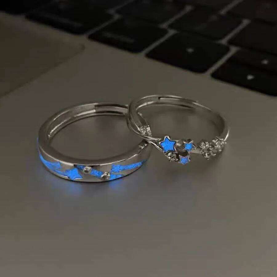 Luminous Blue Green Light Star Glow In Dark Fluorescent Heart Ring Women Men Couple Finger Rings Jewelry Adjustable W260206