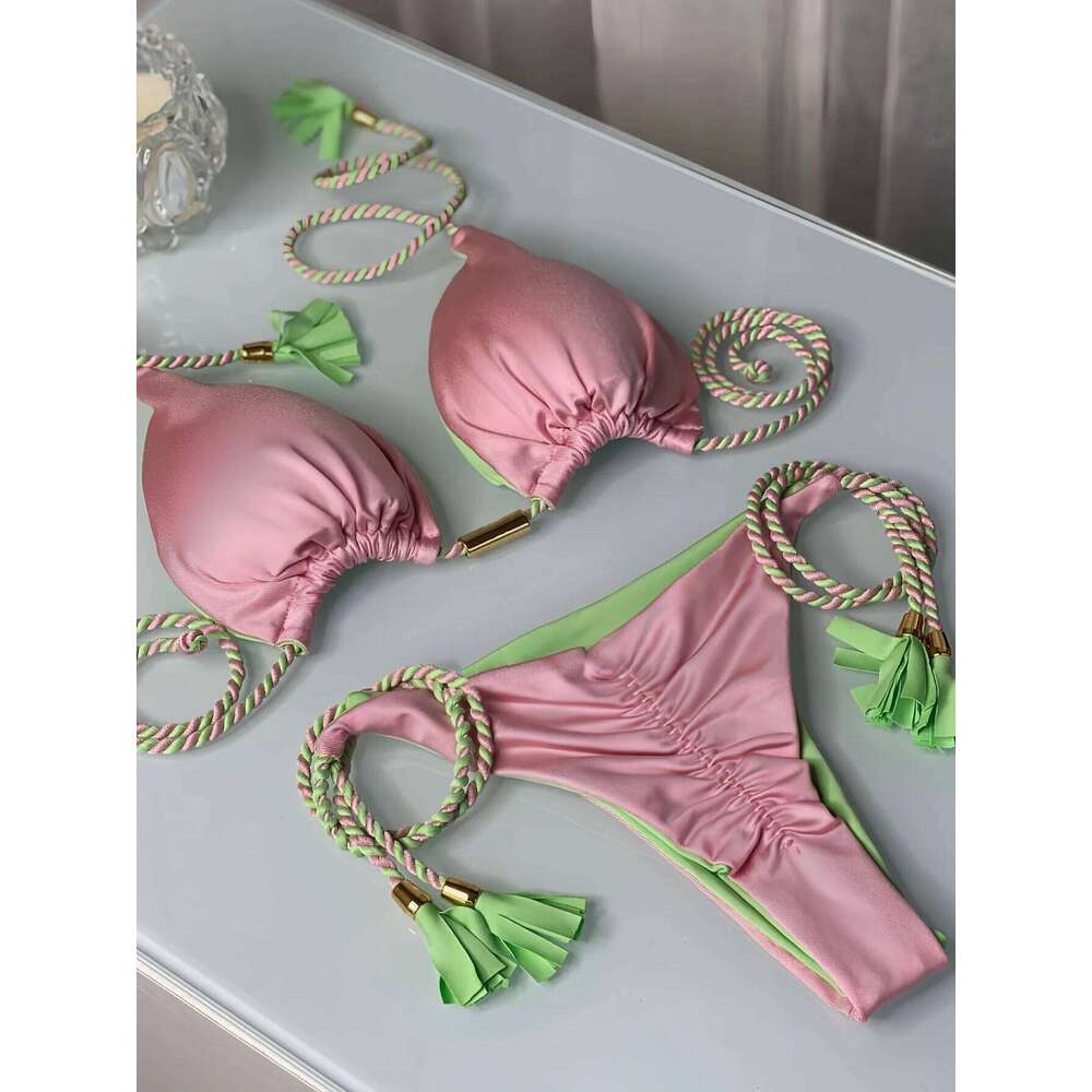 2025 New Sexy Beach Women's Swimsuit Braiding rope Bikinis Set Two-piece Triangle Swimwear Bathing Suit Brazilian Biquinis Z260206