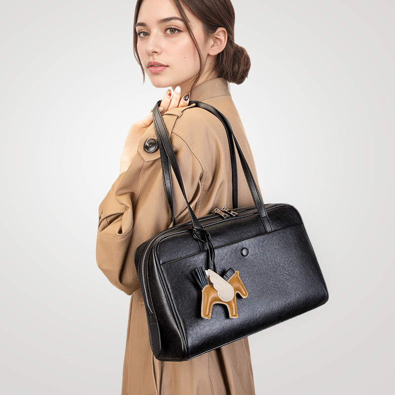 283M79 30 Soft Genuine Leather Canvas Satchel Bag Vintage Shoulder Bag Large Capacity Boston Laptop Tote Commuter Handbag