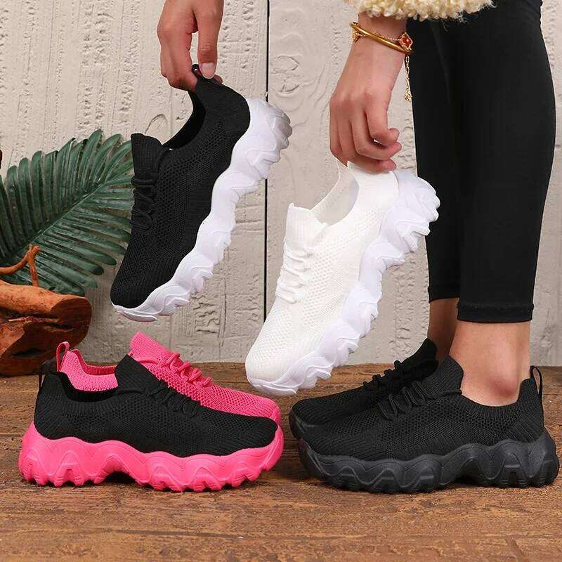 Women' Cute Lace Up Mesh Versatile Fashionable Design Sneakers Lightweight Breathable Comfort Outdoors Walking Train Shoes