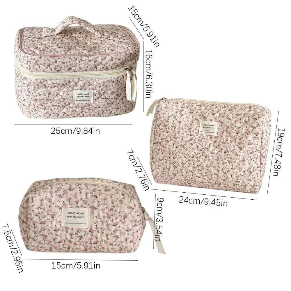 Cosmetic Organizer Corduroy Pink Floral Sweet Makeup Pouch Ins Style Skincare Clutch Toiletry Bag Washbag Y260206