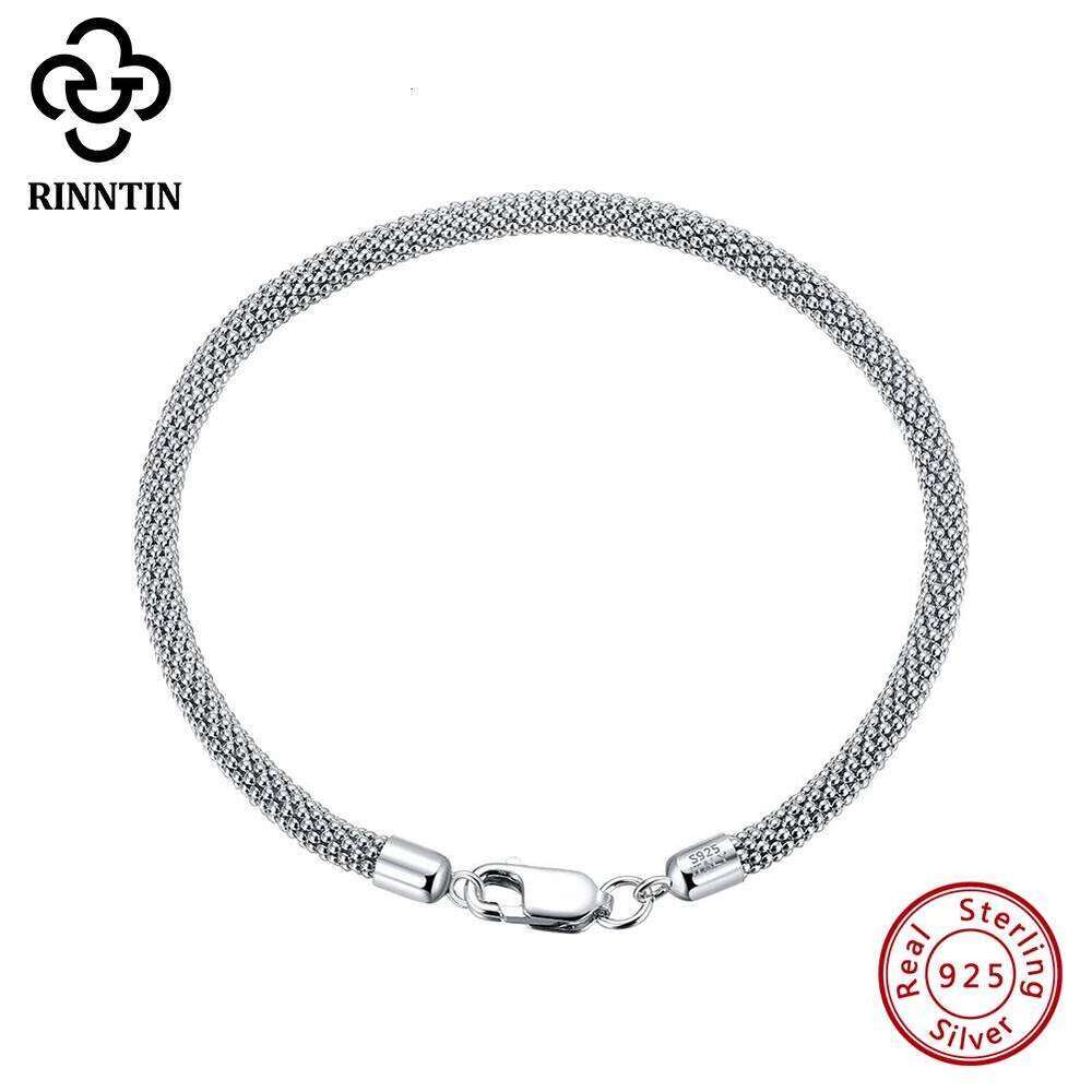 Rinntin Italian Silver 3.0mm Mesh Popcorn Chain Bracelet for Women Jewelry Female Dating Trendy Accessories TSB65 26H0206