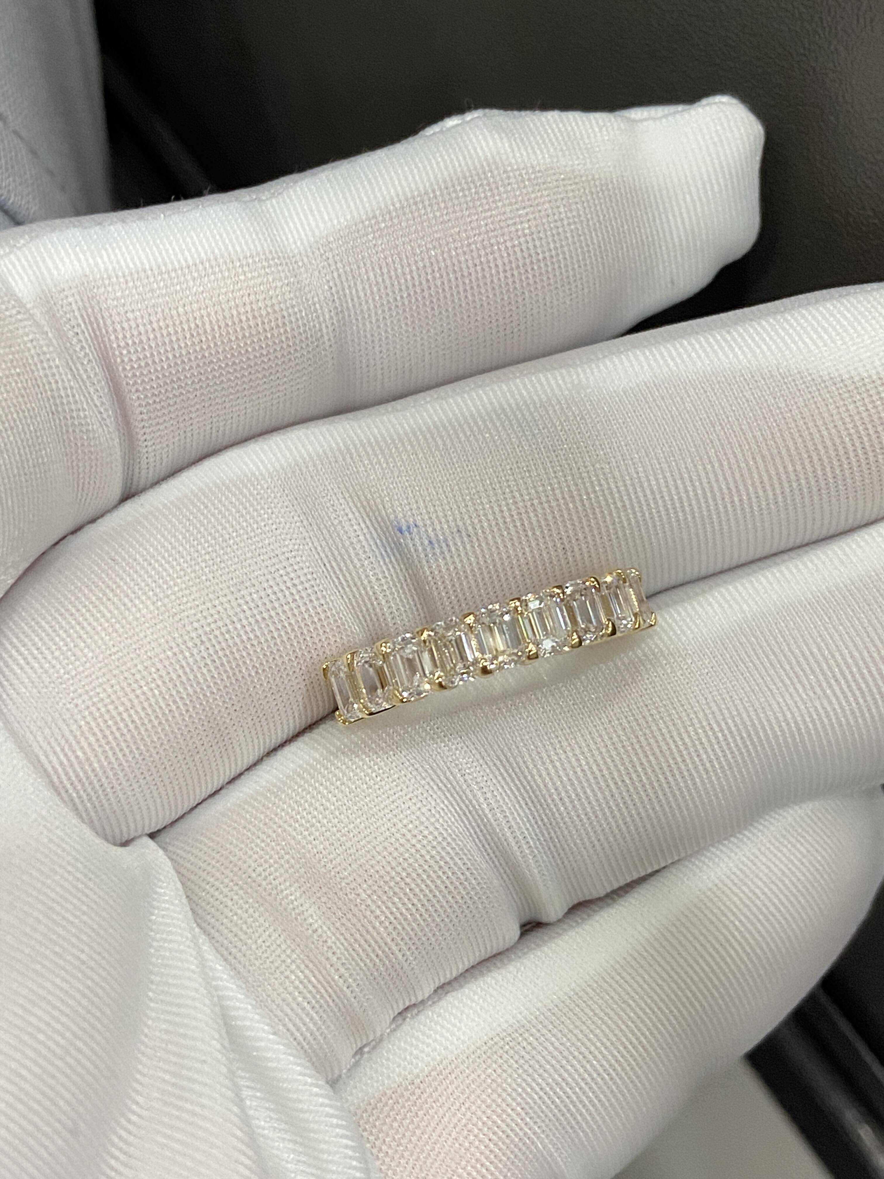 Anster Custom Jewelry Row Ring 14k /18k Yellow Gold Lab Grown Diamond Emerald Cut 02ct Each DEF VVS-VS Fashion Stacking Jewelry