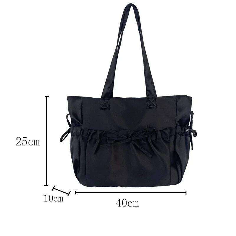 Elegant Bow Womens Shoulder Nylon Pleated Korean Style Fashion Tote Bag Large Capacity Cute Pink Sweet Female Handbag Y260205