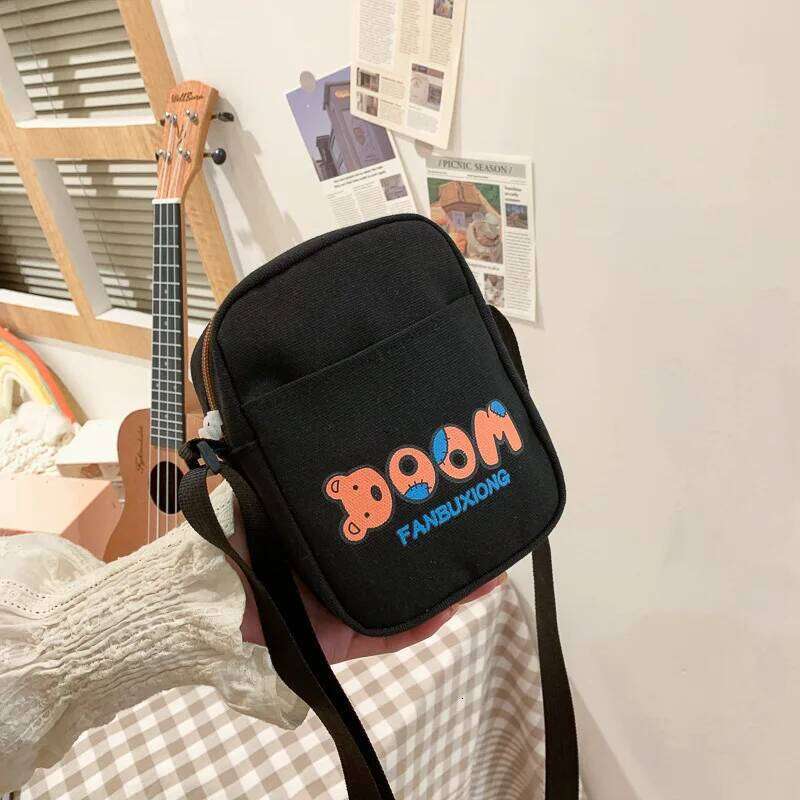 Cute Cartoon Bear Print Canvas Shoulder Crossbody Bags Student Messenger Girls Women Fashion Small Satchel Travel Phone Bag XJ260129