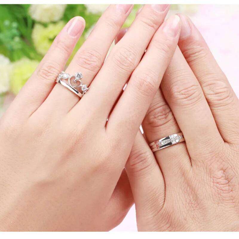Romantic Cross Heart Crown Couple Ring for Women Luxury Micro Zircon Forever Love Rings Lover Engagement Promise Jewelry Gifts W260206