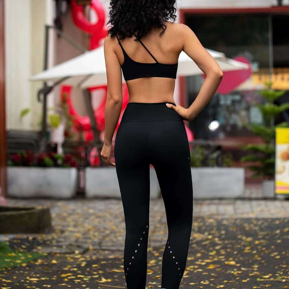 Sports Personality Asymmetrical Sexy Strap Backless Bra Running Fitness High Waist Hollow Breathable Yoga Pants