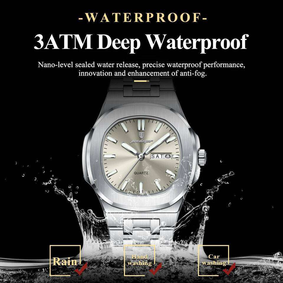 POEDAGAR Square Fashion For Woman Luminous Waterproof Date Week Ladies Watch Stainless Steel Quartz Casual Women's Watches Z260206