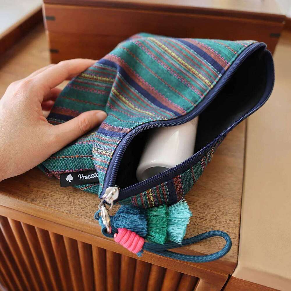 Colorful Striped Fringe Pendant Makeup Ethnic-Style Women's Zipper Travel Portable Storage Pouch Inner Liner Bag Clutch Y260206