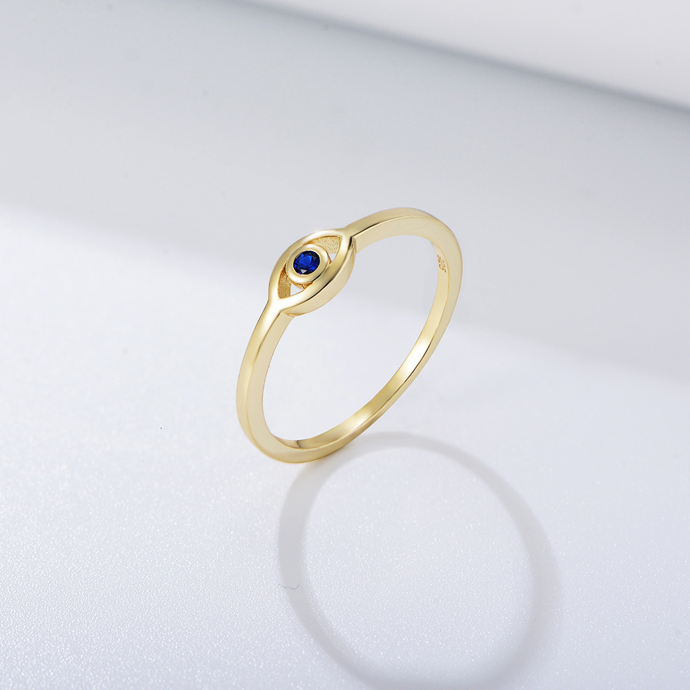 S925 Sterling Silver Devil's for Women, Style, Personalized Vintage Gold-Plated Blue Zircon Eye Ring Jewelry