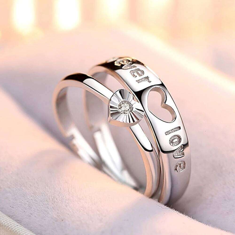 1 Pair Adjustable Hollow Heart-Shaped Letter Love Forever Couple Rings Men Women Finger Jewelry Drop Shipping W260206