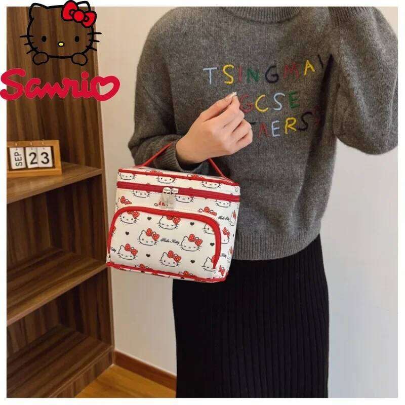 Hello Kitty New Portable Brand Original Women's Cosmetic Bag Cartoon Cute Large Capacity Y260206