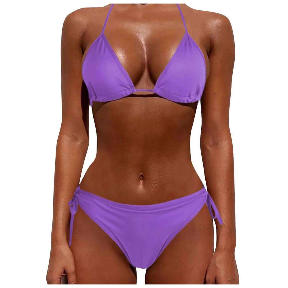 Sexy Women Brazilian Swimsuit Push-Up Bra Bikini Set Two Piece Swimwear Solid Color Lace Up Bathing Suit No Padding Z260206