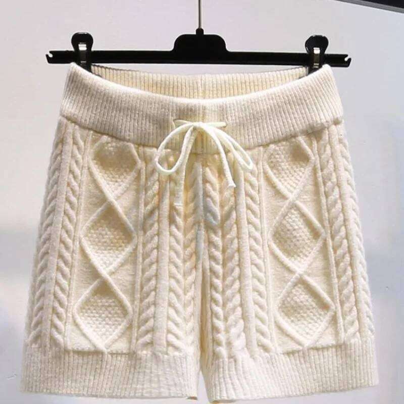 Autumn Elastic Woman Wrap Hip Knit Hot Sweet High Waist Twist Thick Outwear Casual Straight Striped Home Shorts XJ260206