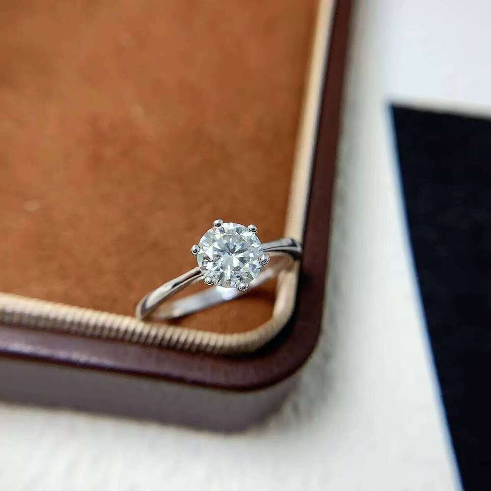 Classic Fine Jewelry 925 Sterling Silver Women's Engagement Ring with Moissanite Main Stone Prong Setting