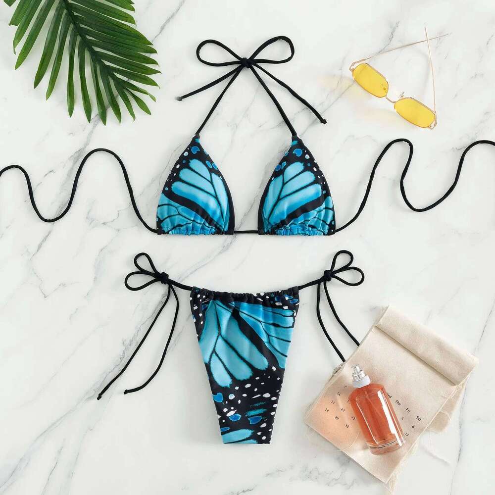 Sexy women butterfly print halter string micro bikini sets two pieces swimsuit Swimwear bathing suit beach outfits biquini Z260206