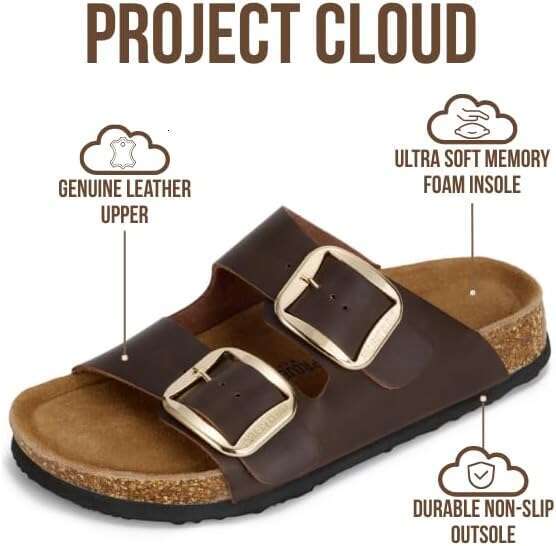 100% Genuine Leather Flat 2026 Comfortable Beach Womens Sandals Memory Foam Vacation Essentials Slides For Women Footwear Santorini