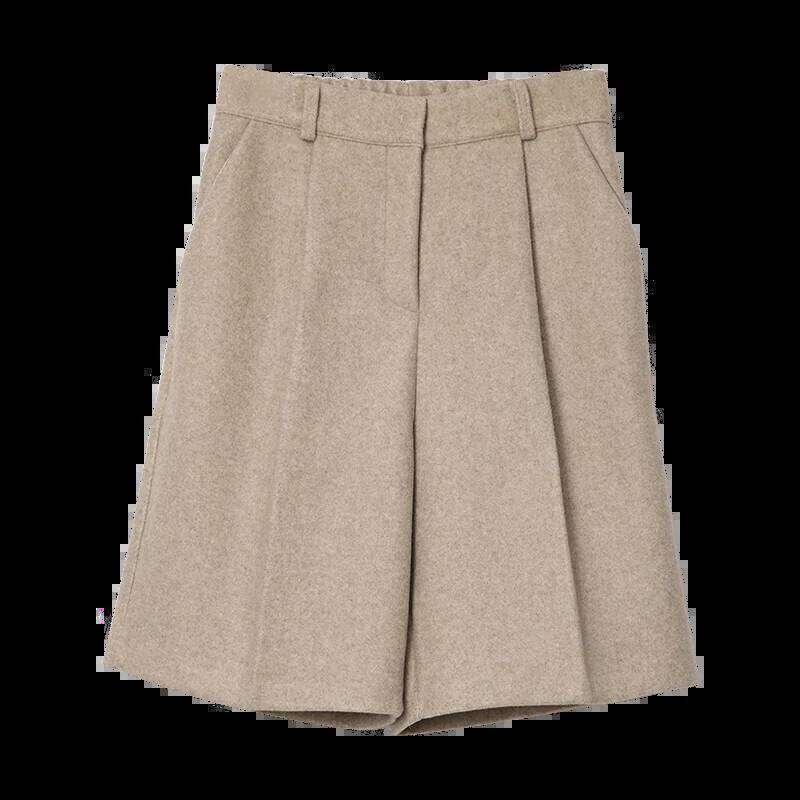 Fashion Thicken Warm Loose Pockets Female Faux Woolen Straight 2025 Autumn Winter High Waist Ladies Wide Leg Shorts N809 XJ260206